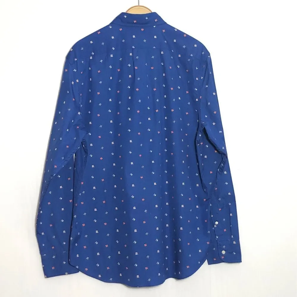 J. Crew Shirt Mens Medium Blue Secret Wash Poplin Button Down Nautical Flag New